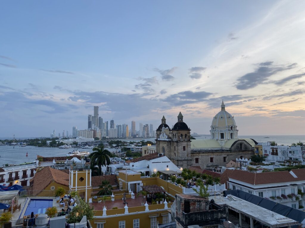 Cartagena, Colombia. Panoramic view of the Old City from the Movich hotel rooftop bar.
